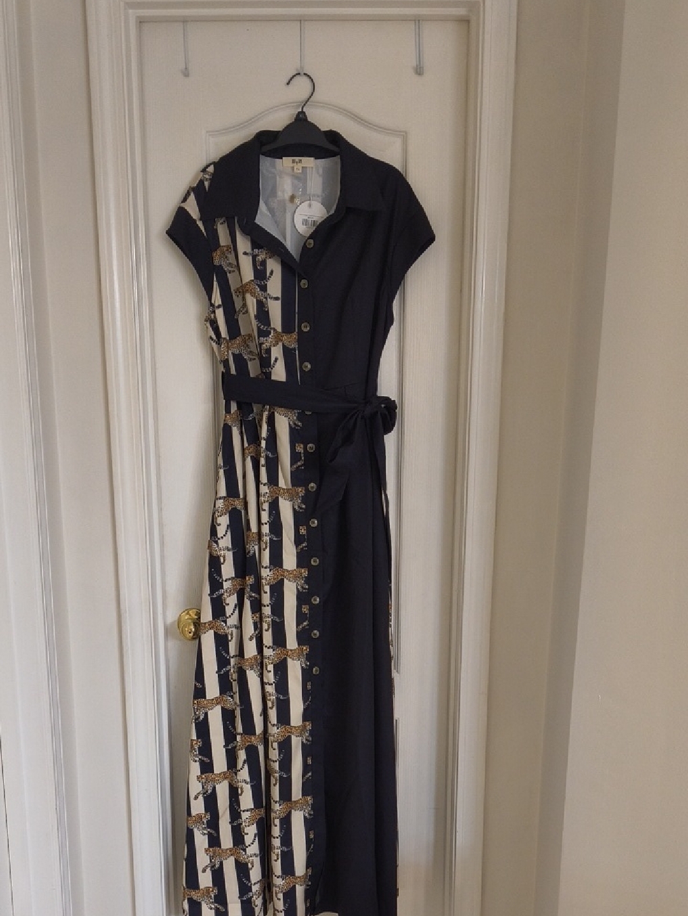 Black & Cream Contrast Panel Shirt Dress Leopard